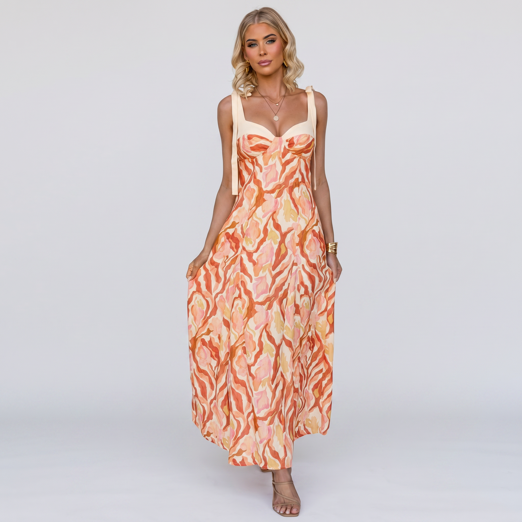 Abito Floreale Beige Romantico - Bella di Roma