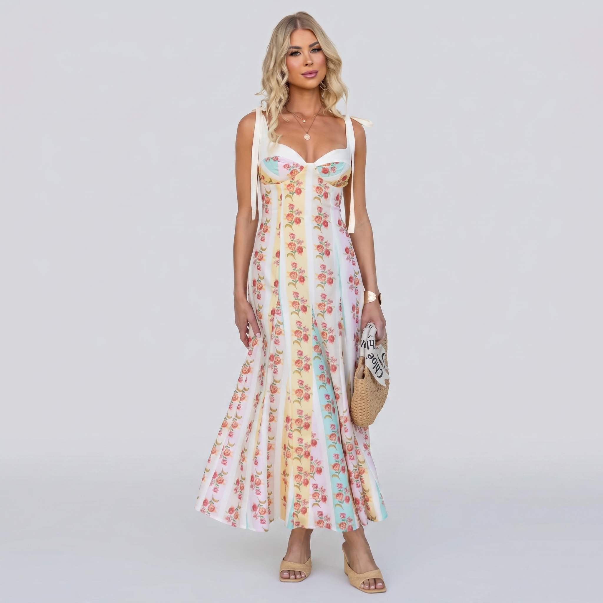 Abito Floreale Beige Romantico - Bella di Roma